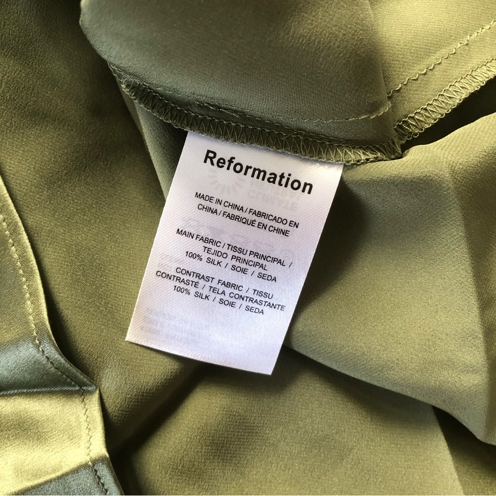 NEW Reformation Kailyn Silk Midi Dress - Artichoke Sage Green Wedding Cocktail - Picture 6 of 7
